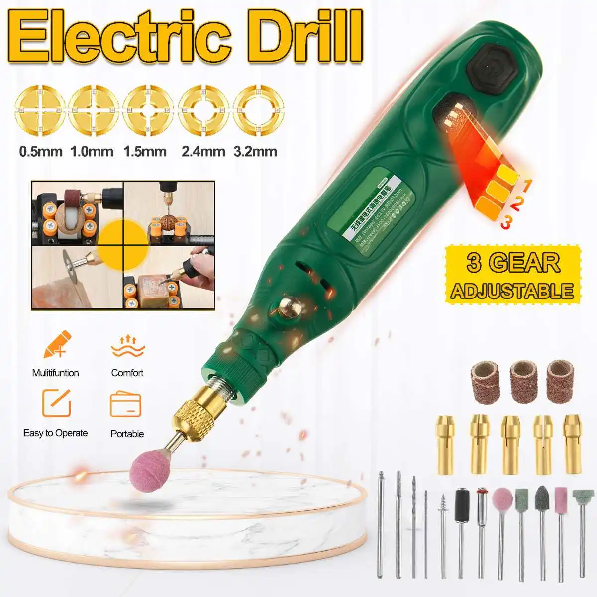 

16000r/min 3.7V 30W Mini Wireless Grinding Machine 3 Variable Speed Rotary Tools Kit Drill Engraver Pen for Milling Polishing