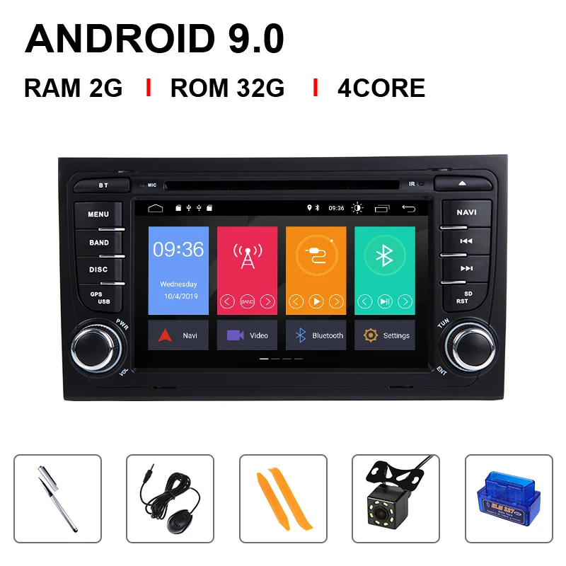 4 Core 32ROM OBD Cam " ips DSP 2 din Android 9 gps Авторадио Мультимедиа для Audi A4 B8 B6 B7 S4 B7 B6 RS4 B7 SEAT Exeo Навигация dvd плеер 4G 64G - Цвет: 4 Core 32ROM OBD Cam