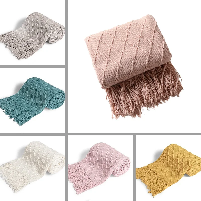 

Nordic Knitted Blanket Soild Color Sofa Throw Blanket with Tassels Travel TV Nap Blankets Blankets for Beds Sofa Decorative