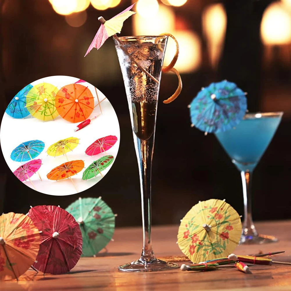 

50PCS Drink Umbrella Mix Color Cocktail Decoration Paper Cocktail Umbrella Sign Party Birthday Disposable For Party Decor 8x10CM
