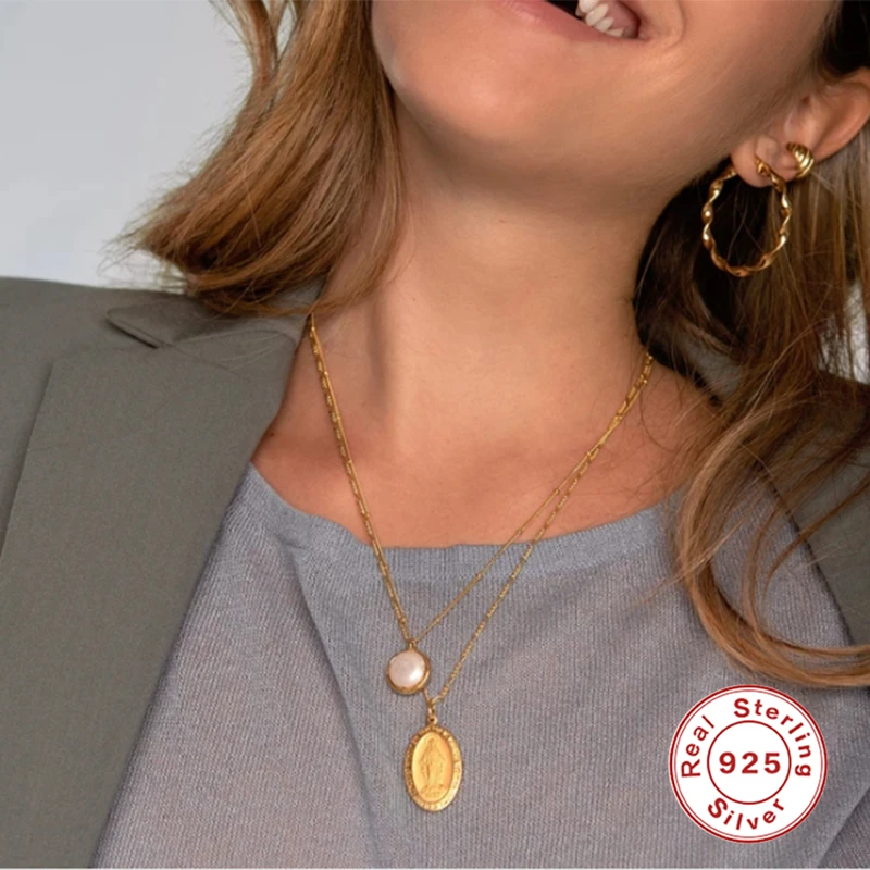 

BOAKO Trend Pearl Plata De Ley 925 Necklace For Women Chain Around The Neck Collares Para Mujer Bijoux Femme Collares Goth