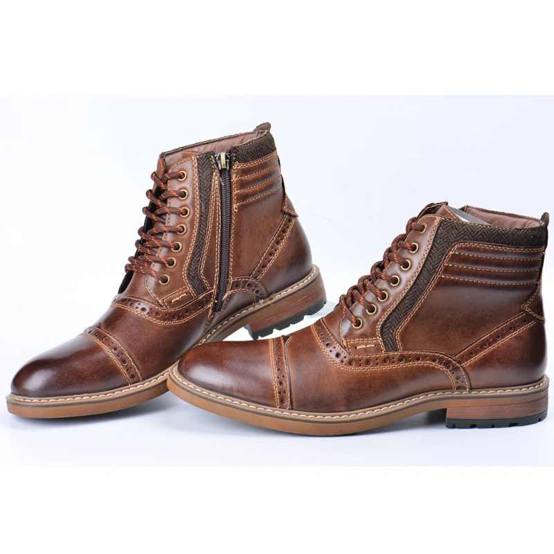 Men Brogue Boots Man Oxford Winter Genuine Leather Big Size shoes Male dress Business lace-up Men's Ankle boots |