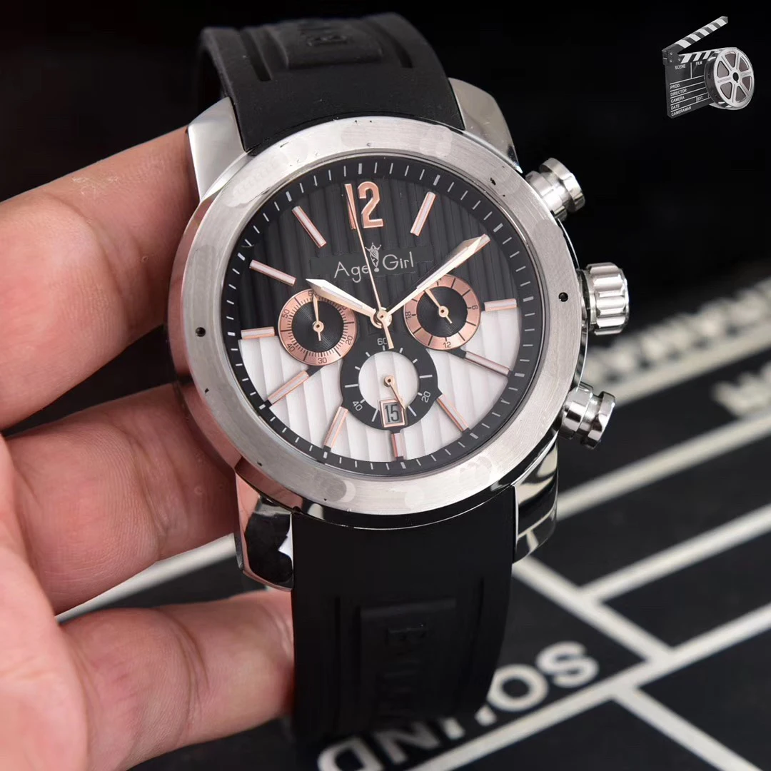 

Classic New Men Silver Black White Daydate Date Stainless Steel Japanese Quartz Chronograph Sapphire Glass Watch Limited