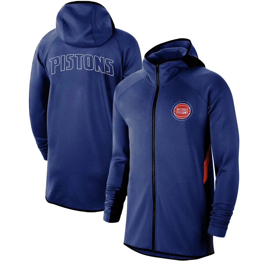 

Men Detroit Blue Authentic Pistons Showtime Therma Flex Performance Full-Zip Hoodie