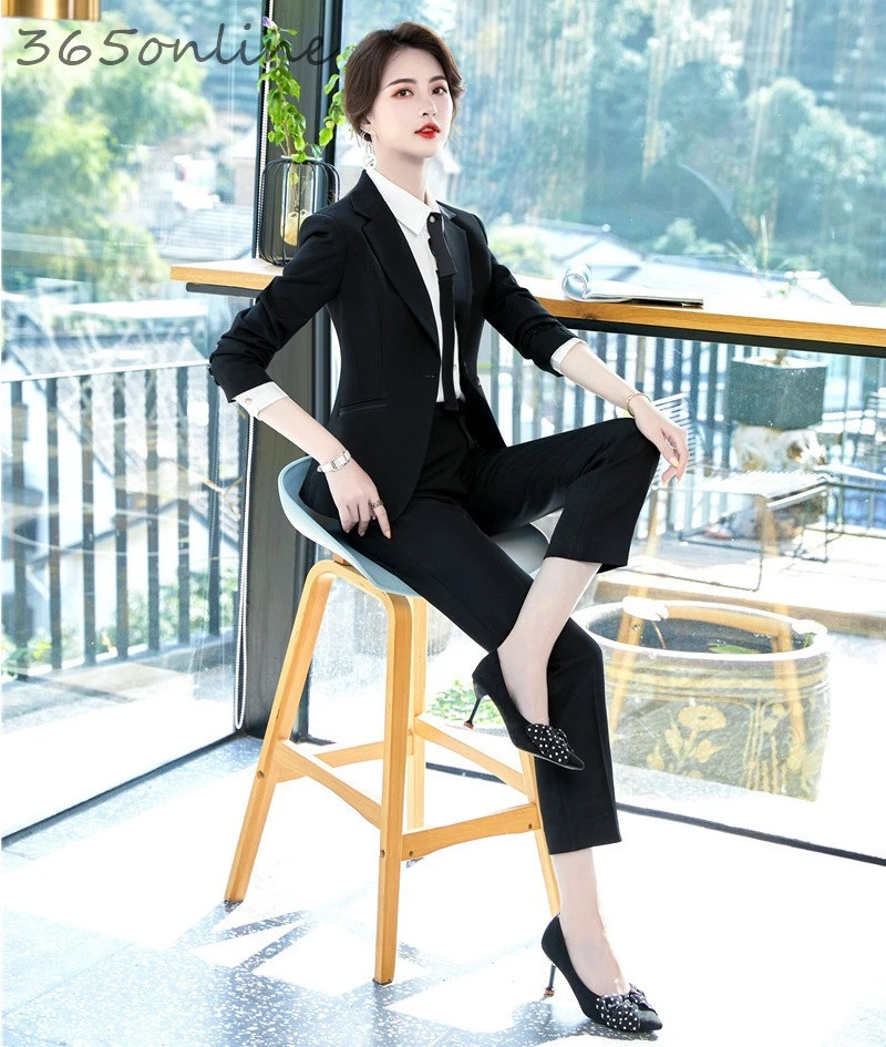 Новинка серого цвета официальный дизайн женские деловые костюмы с брюками и