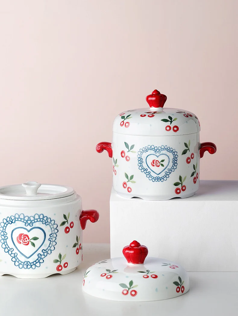 

Household 650ml Ceramic Soup Stew Steam Pot Bowl Binaural Handle Lid Egg Bird's Nest Steamer Jar