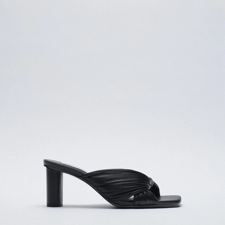 

Slippers Women Summer Shoes Beige Heeled Sandals Slides Square Toe Pantofle Black Block 2021 High Rome Rubber PU Hoof Slippers W