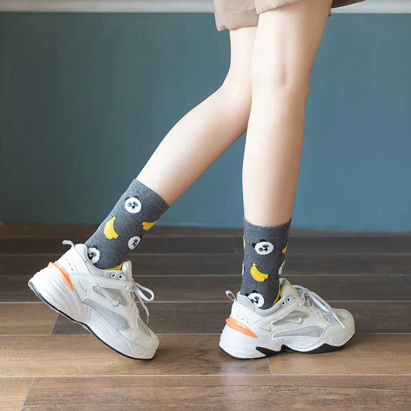 Женские носки дневные медведь кролик банан персик вишня принты хлопковые