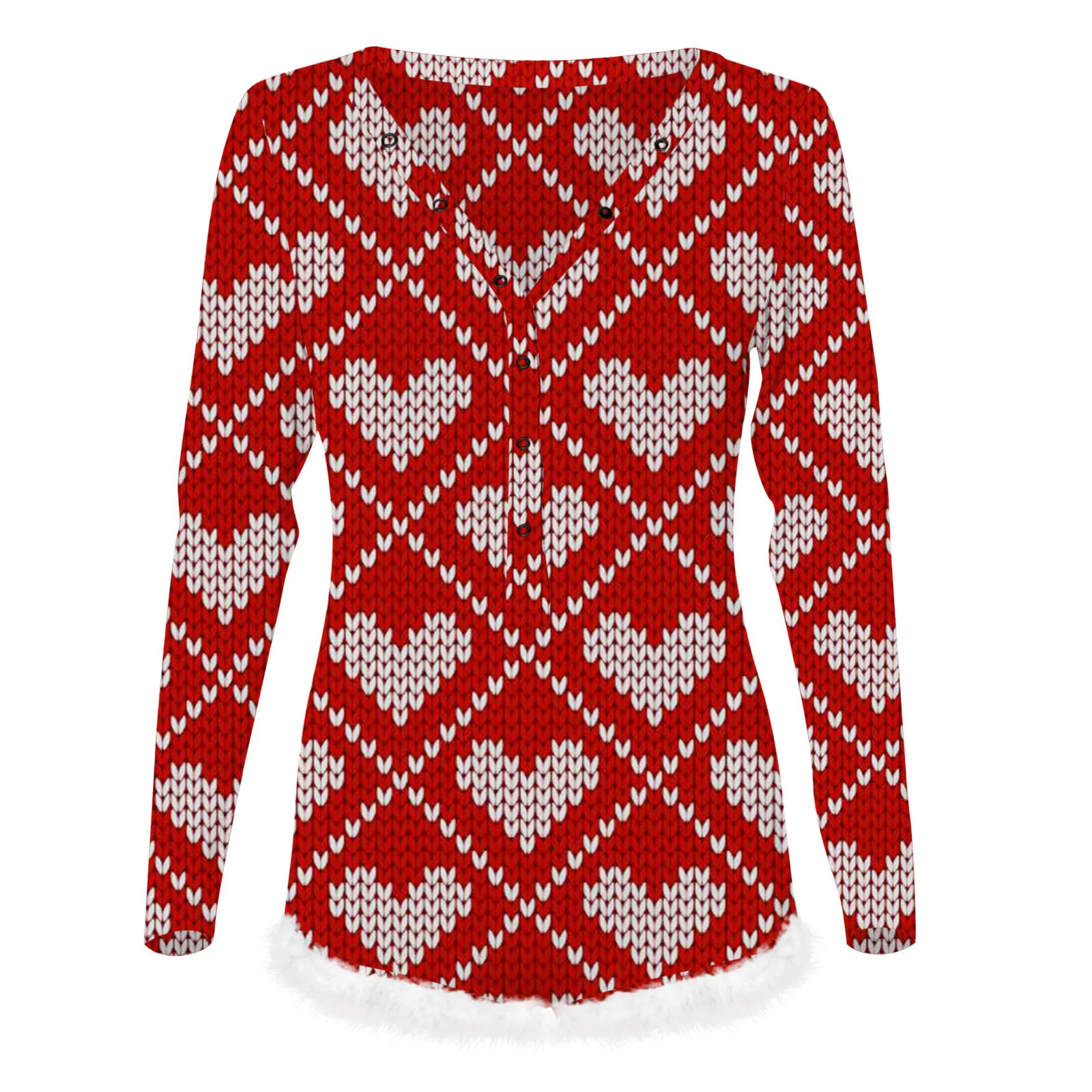 

Women's Heart Print Long Sleeve Nightwear Jumpsuit Bodysuit Playsuit Romper