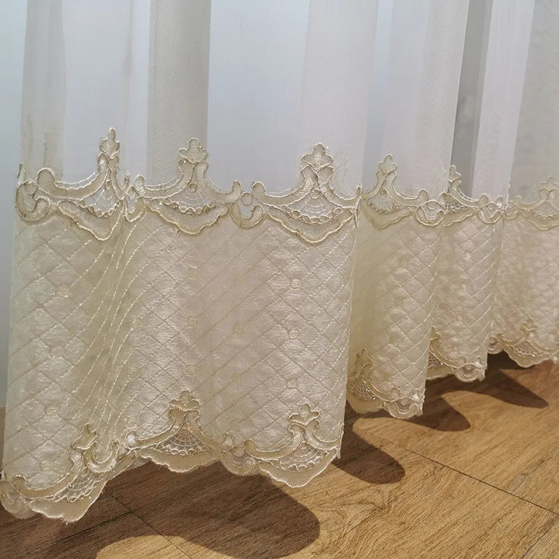 

European Luxury Home Decoration Flower Beads Gauze Finished Tulle Curtains For Living Room Bedroom Custom Sheer Panel Size 279#4