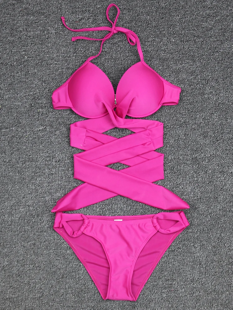 

2021 Sexy Bikini Women Swimsuit Push Up Swimwear Bandage Halter Bikini Set Summer Beach Bathing Suit Swim Wear