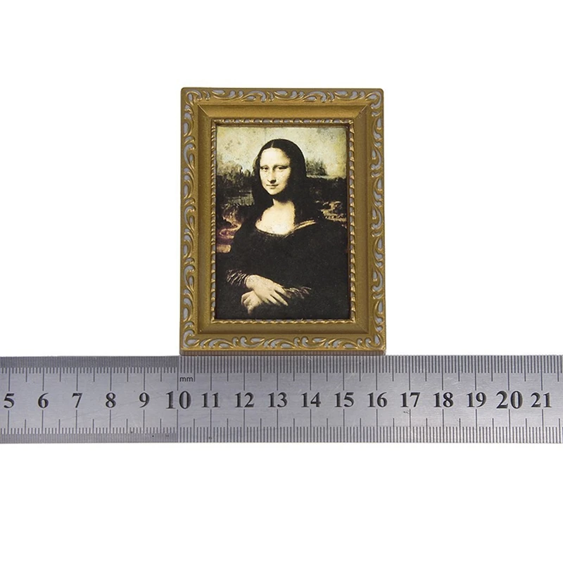 

Vintage Golden Framed Picture of Mona Lisa 1/12 Dollhouse 3.2" x 2.4"