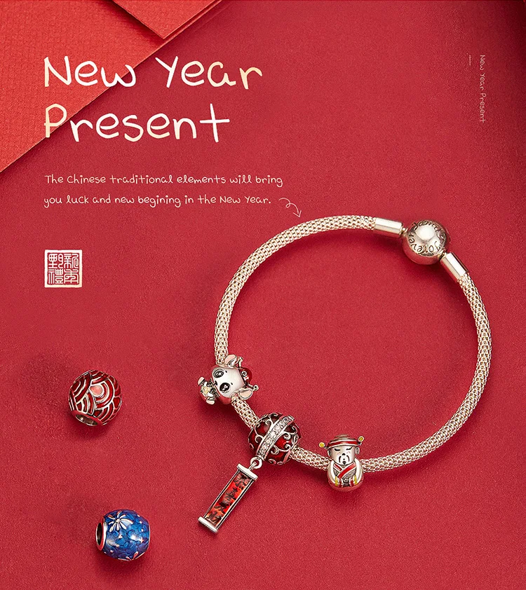 Браслет Pandora, серебро 925,, китайский талисман на удачу, бусины S925, красный, талисман на удачу, Бог, талисманы для изготовления ювелирных изделий