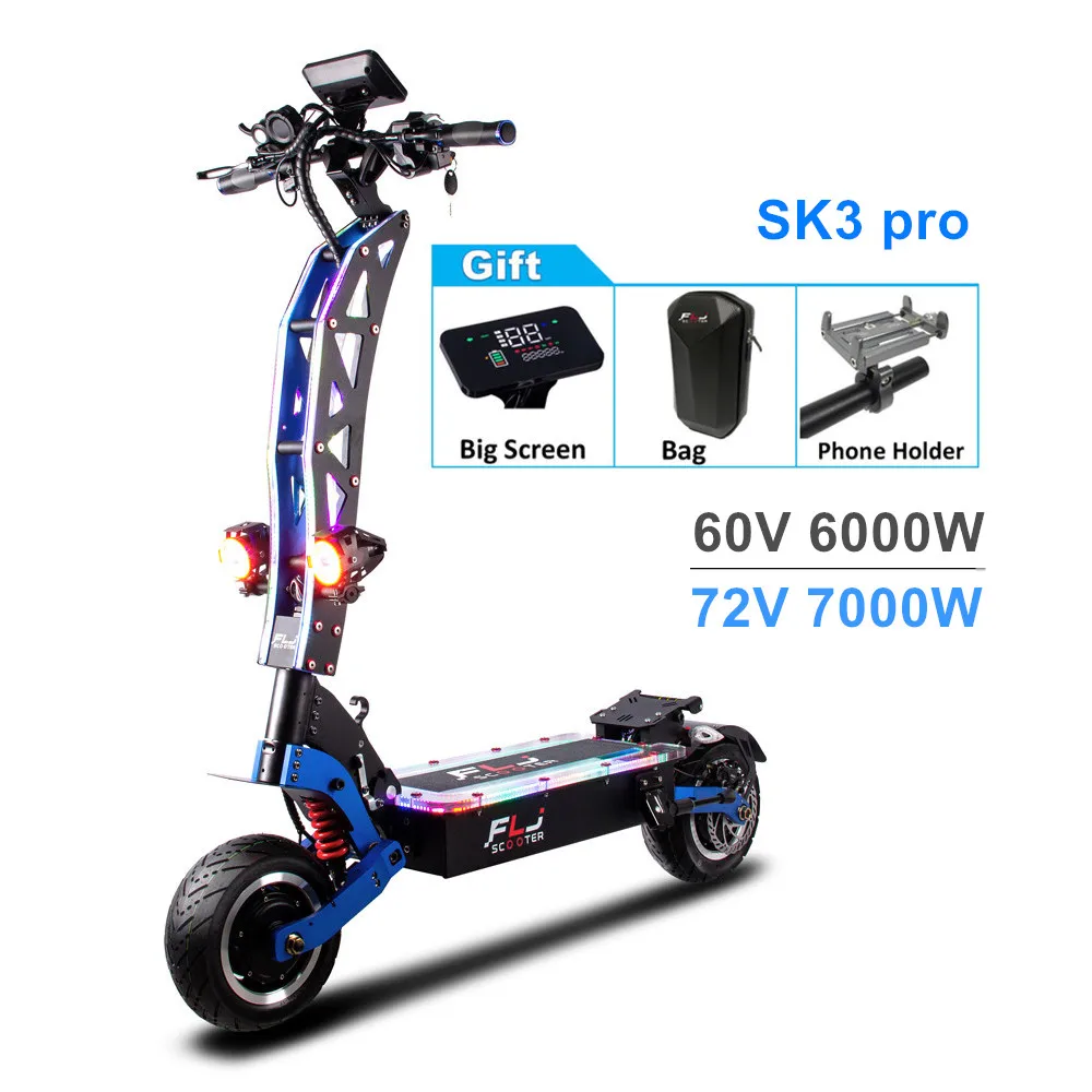 

FLJ SK3 Pro 6000W / 7000W Electric Scooter 60v/72v Strong power 11inch Dual motors engines E Bike foldable E Scooter