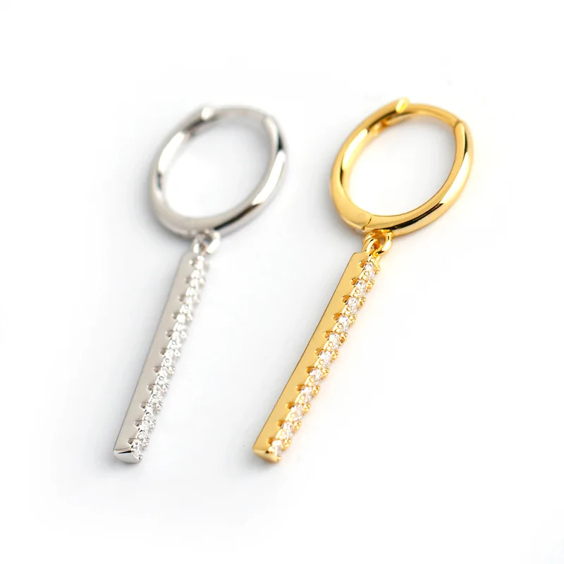 

Leouerry 925 Sterling Silver Geometric Strip Clear Zircon Earrings for Women Trendy Delicate Hoop Earrings Party Accessory Gifts