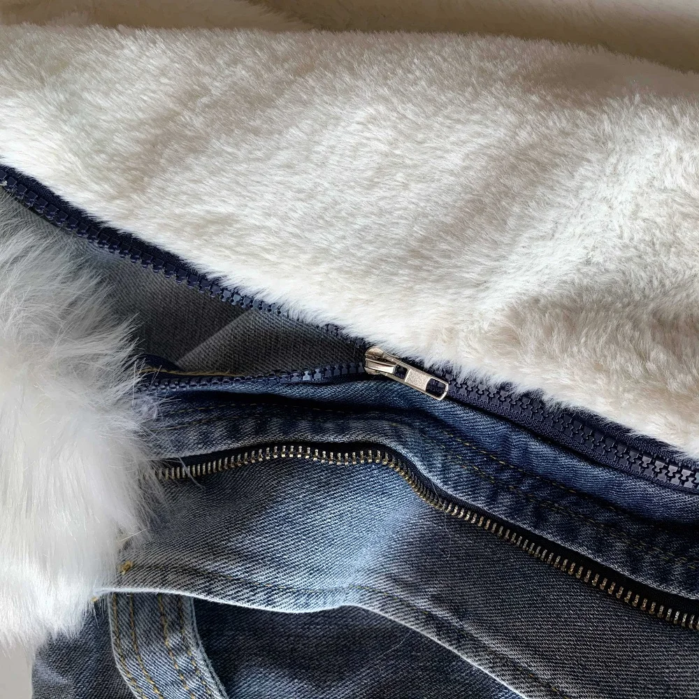 

Winter Faux Fur Denim Jacket Women Oversize Casual Padded Jackets Thick Fleece Goth Plus Size Jeans Coats Outwear