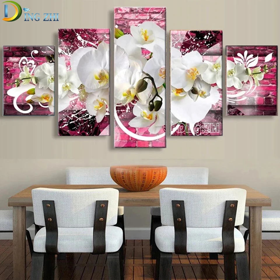 Цветы из 5 частей алмазная вышивка квадратные круглые цветы натюрморт Алмазная