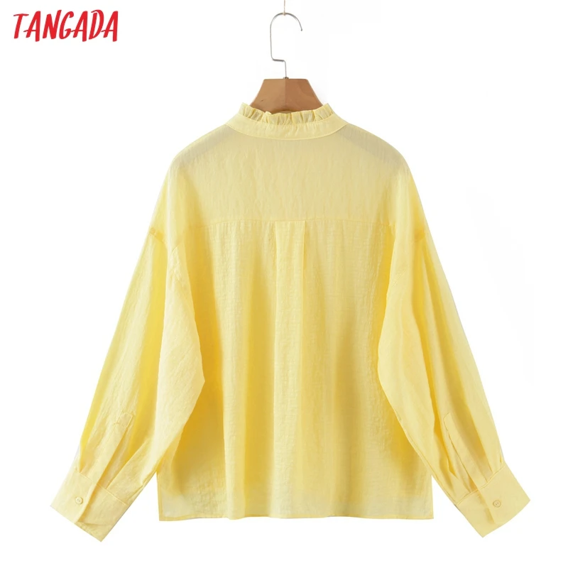

Tangada Women Oversized Yellow Shirt Long Sleeve 2021 Chic Female Casual Loose Shirt 8H19