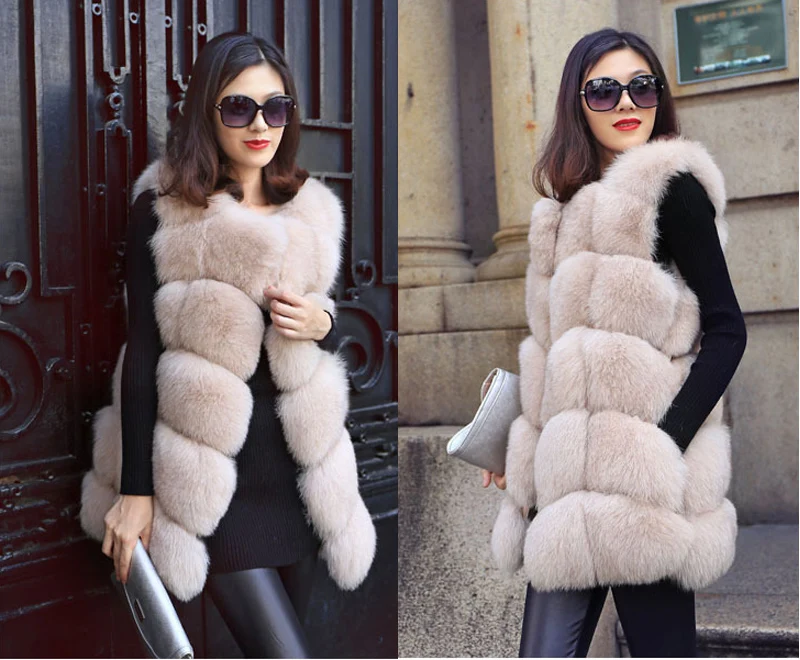 Женский Длинный жилет из искусственного лисьего меха Размеры S/4XL|Жилеты и
