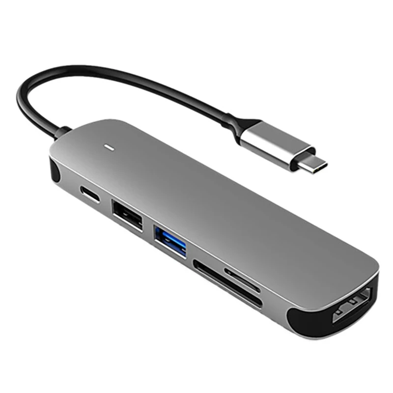 

6 in 1 USB C Converter HUB Type-C to HDMI-Compatible 4K SD/TF Card Reader USB2.0 USB 3.0 PD 60W Charger HUB Adapter