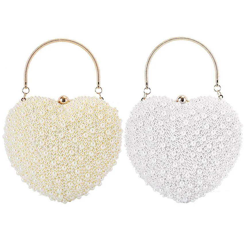 

Pearls Design Women Heart Clutch Evening Bags Chain Shoulder Bags Girls Handbags Purses For Ladies Party Bags