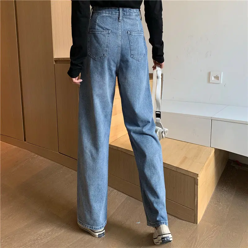 Длинные прямые джинсы для женщин модные винтажные джинсовые брюки с высокой