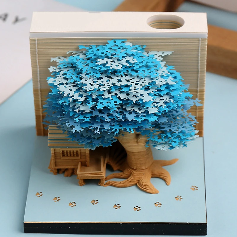 

Memo Pads 3D Convenience Stickers Craft Cut Creative Gifts Non-Sticky Tree House Block Crafts Paper Art Tank Stereo Model Note