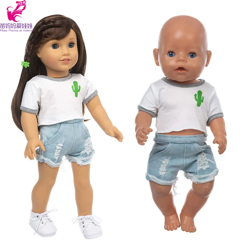 

baby doll clothes t-top jeans short 40cm Nenuco Ropa y su Hermanita 18 inch girl doll shirt denim pants baby girl gift