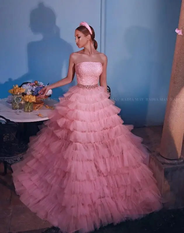 Same as picture Розовое многослойное фатиновое Пышное Бальное платье бальное платье Vestido de 15 anos без бретелек маскарадное платье принцессы милое 16 - Цвет: Same as picture