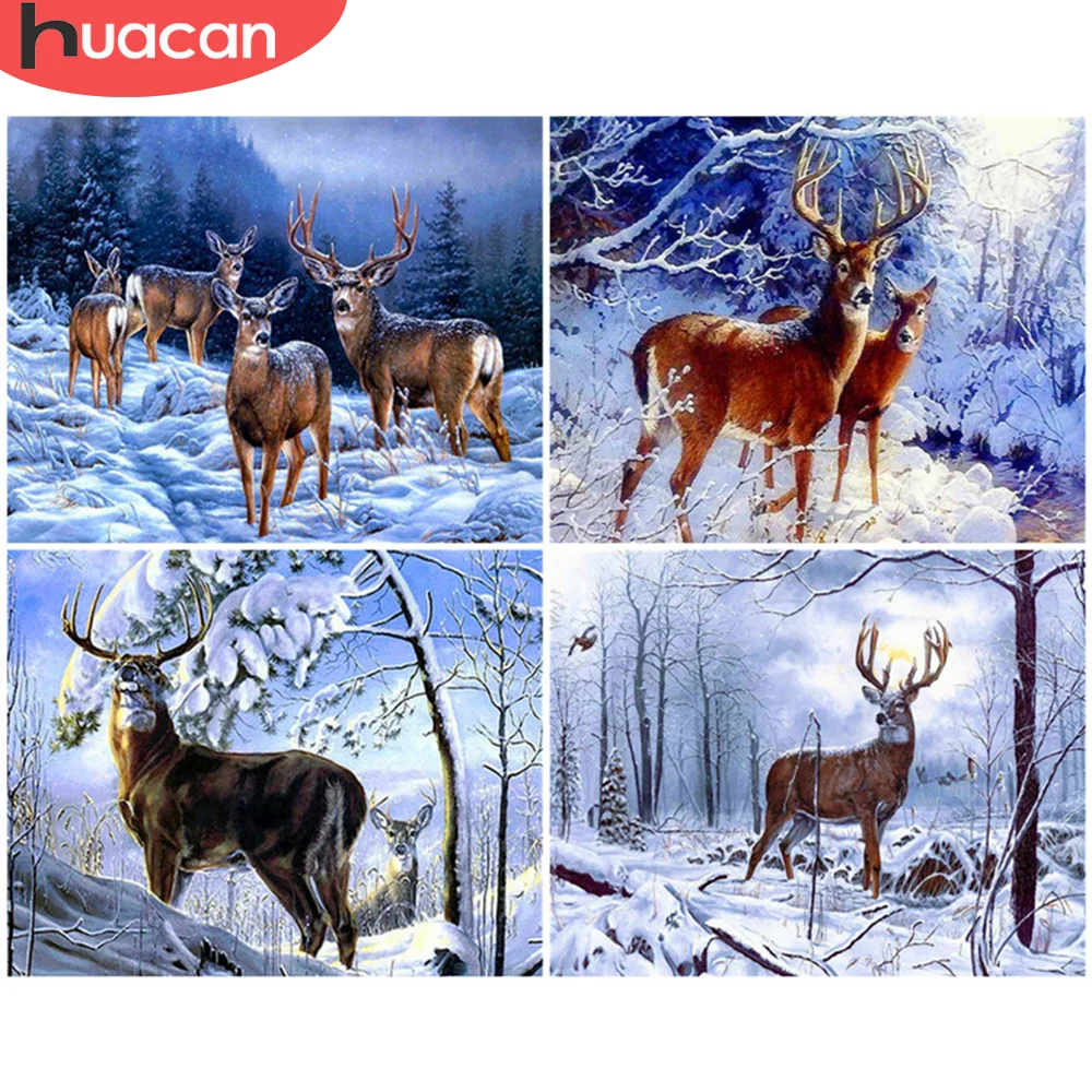 

HUACAN Oil Painting By Number Deer Hand Painted Paintings Gift DIY Pictures By Numbers Animal Kits Drawing On Canvas Home Decor