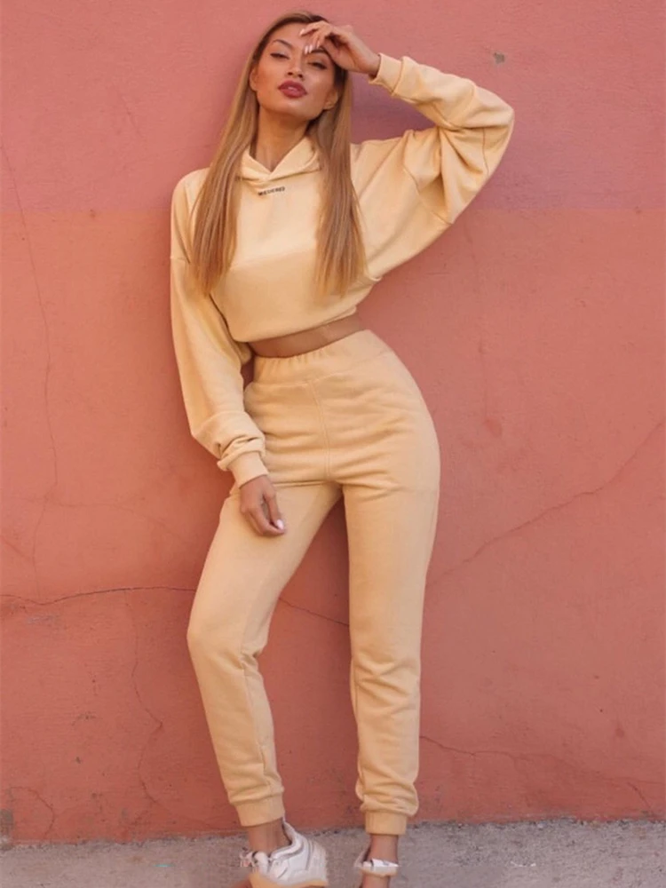 

Autumn Winter Girls Two Piece Women Crop Top Hoodies Pants Sportswear Suits Thicken Warm Ladies Sets Hoodie Sets y2k Tracksuits