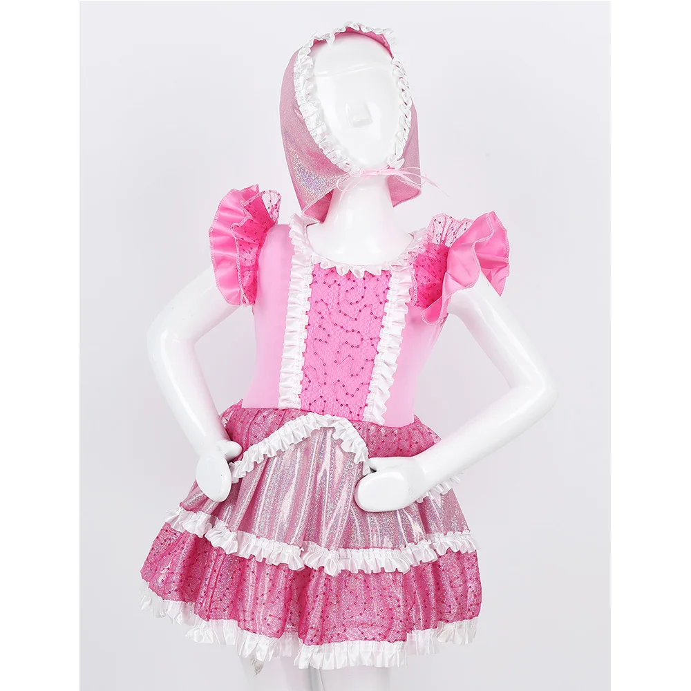 ChicTry/детское розовое платье принцессы с блестками и рюшами короткими рукавами