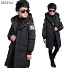 Новое большое зимнее пальто для мальчиков, теплая одежда с капюшоном для мальчиков; Длинная Куртка пуховик на хлопковой подкладке детская ветронепроницаемая парка для детей Верхняя одежда для детей, возраст 3, 6, 8, 115 лет для детей
