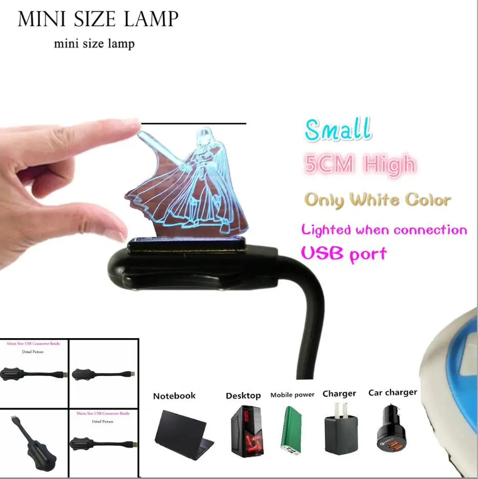 Small USB Lamp 50mm Amroe горячий Звездные войны черный воин моделирование 3D 7 цветов затемнение градиент ночник светодиодный детский спальный Декор игрушки подарок - Испускаемый цвет: Small USB Lamp 50mm