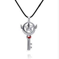 personality creative magic wand shape pentagram red rhinestone cute girl pendant necklace jewelry holiday gift collection