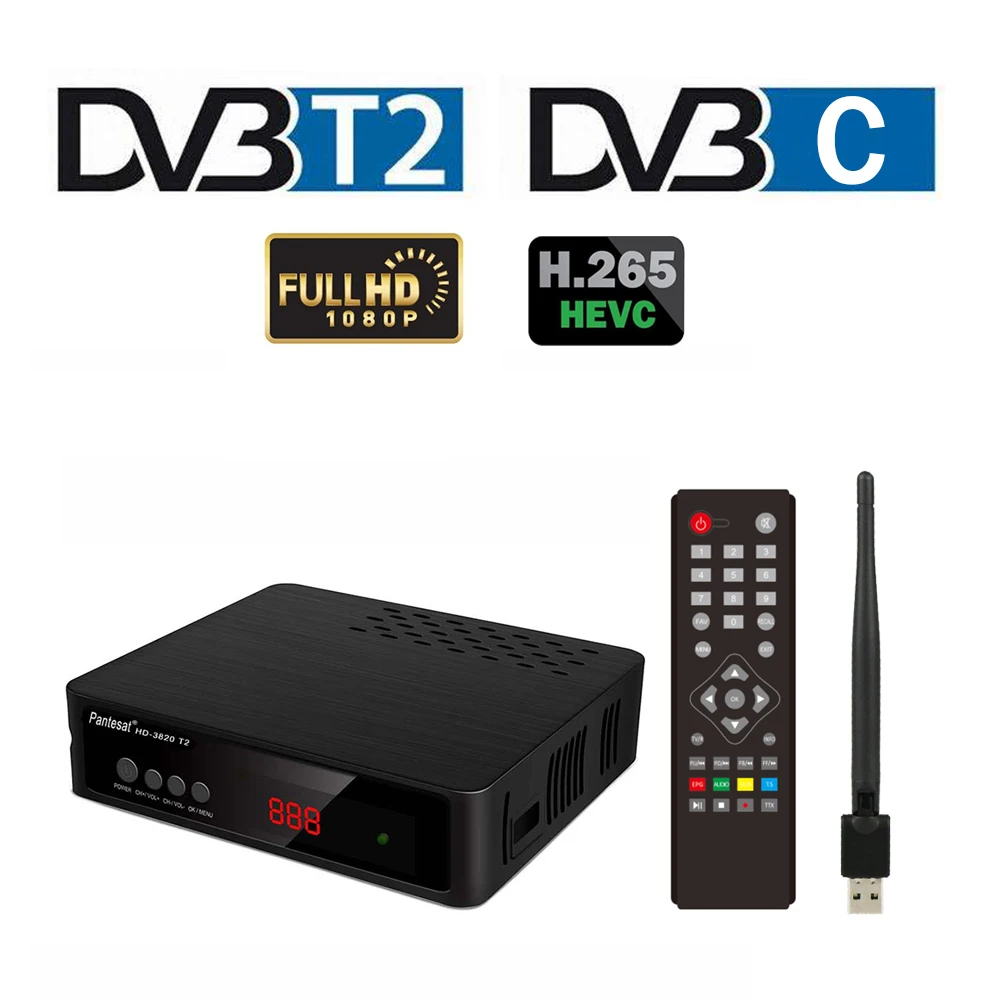 HEVC 265 DVB T2 TV тюнер C цифровой ТВ приемник декодер TDT H265 телеприставка FTA Wifi Full HD IP
