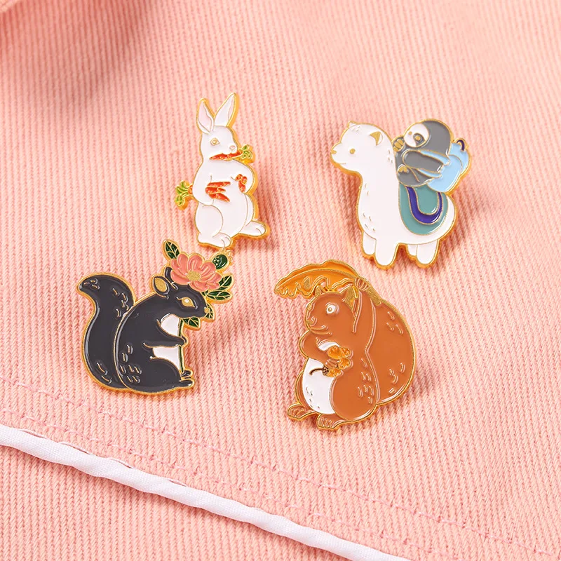 

Cute alpaca brooch Unisex Rabbit carrot brooch Camel Squirrel Brooch Funny cartoon cute little animal Backpack Badge As Gifts