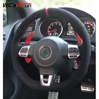 wcarfun custom steering wheel cover non slip diy black leather suede for volkswagen vw golf 6 gti mk6 polo gti scirocco r