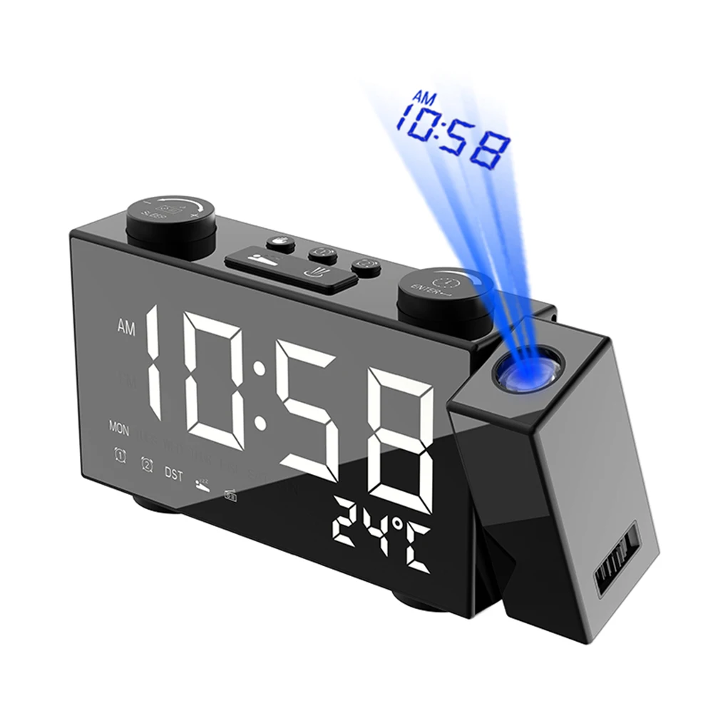 Digital Alarm Clock Projection AM FM Radio 4 Brightness Adjustment USB Dual with Snooze Function | Дом и сад