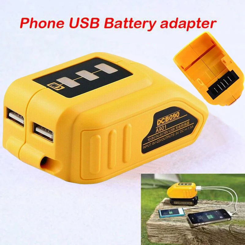 Фото Зарядное устройство с USB-преобразователем для Dewalt 14,4 в 18 в 20 в, преобразователь литий-ионных аккумуляторов DCB090, двойной USB-адаптер для зарядк... №2