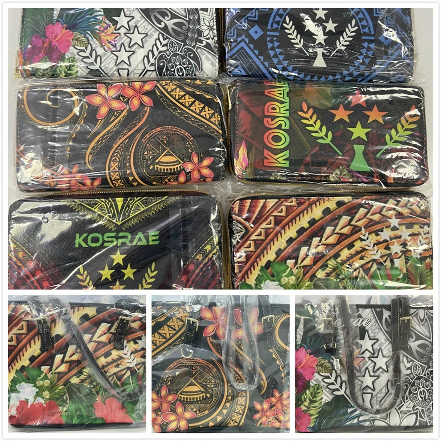 

Doginthehole Women Handbag Set Pophpei Floral Polynesian Design 3 Pcs Wallet Makeup Bag Tote Clutch Bag Luxury Leather Bag Set