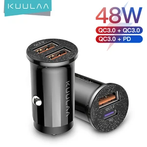Автомобильное зарядное устройство KUULAA Mini USB, быстрая зарядка 4,0 PD 3,0 36 Вт, быстрая зарядка для iPhone, Huawei, Xiaomi Mi, Type C мобильный телефон