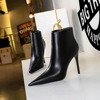 bigtree 2022 spring pu ankle boots women shoes chelsea boots pointed toe thin heels fashion ankle zipper sewing solid size 34 40
