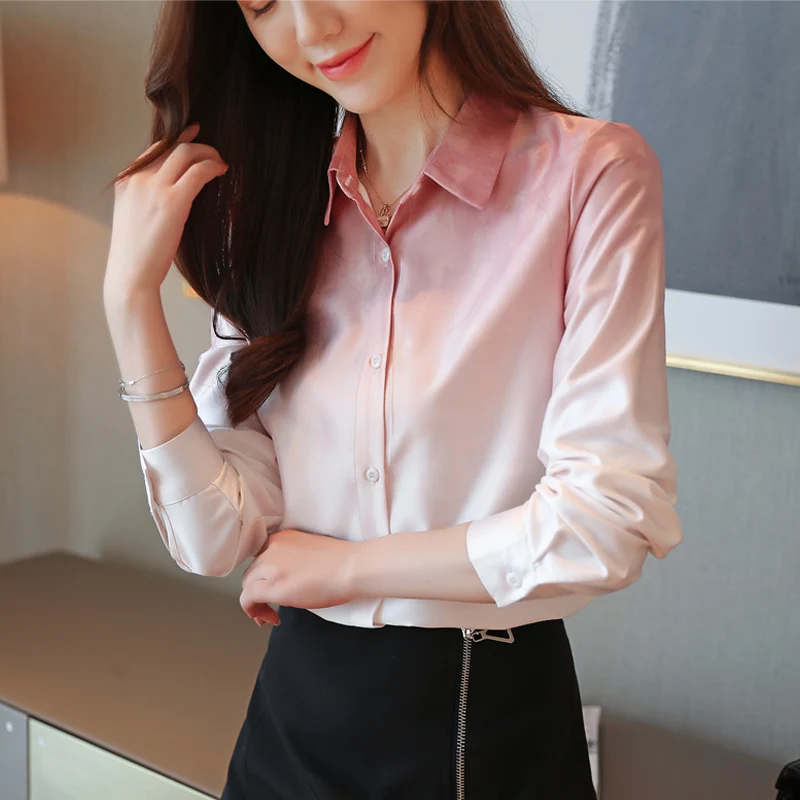 Женские шифоновые блузки с длинным рукавом и v образным вырезом в Корейском стиле