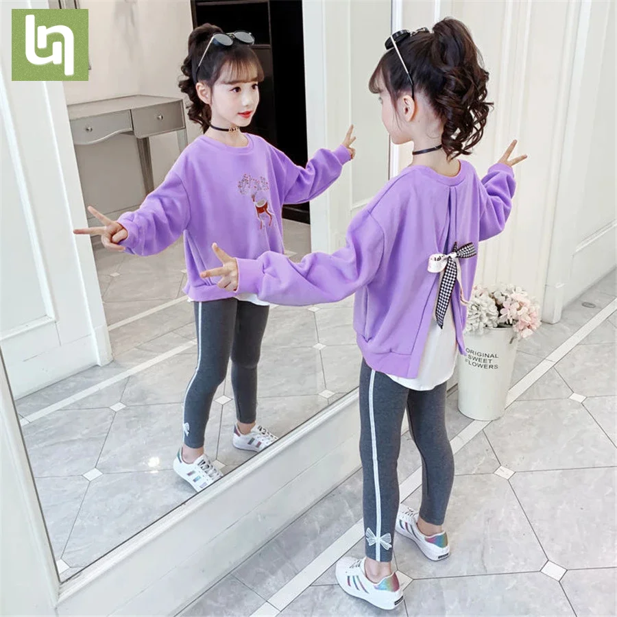 

2021 new autumn Children girls clothing sets tracksuit 2PCS sport suit cartoon t-shirt+pants kids clothes sets