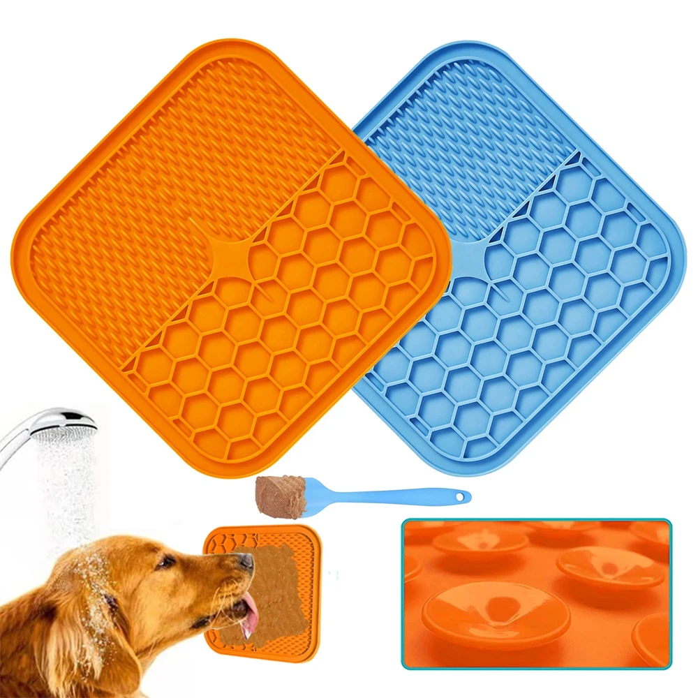 

Silicone Pet Lick Pad Slower Feeder For Small Dogs Cats Food Trays Dispenser Durable Licking Mat Pet Bathing Distraction Pads