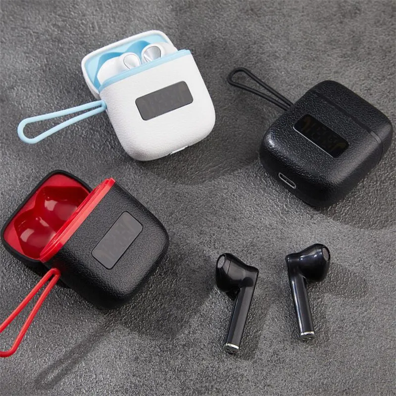 

2021 Leather Pattern Wireless Headphones HiFi Bluetooth 5.0 Earphone Waterproof Sport Stereo Headset Handsfree With Led Display