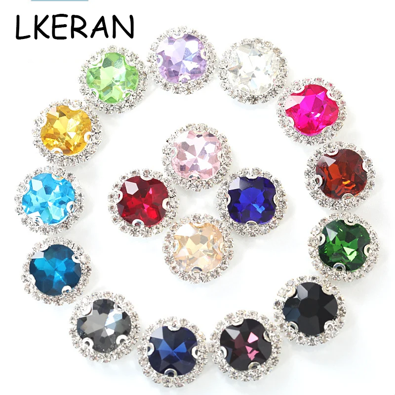 

New Fashion 16mm Round Glass Rhinestone Button Flatback 4 holes Can Sewing DIY Decorative Accessories For 10PCS / lot