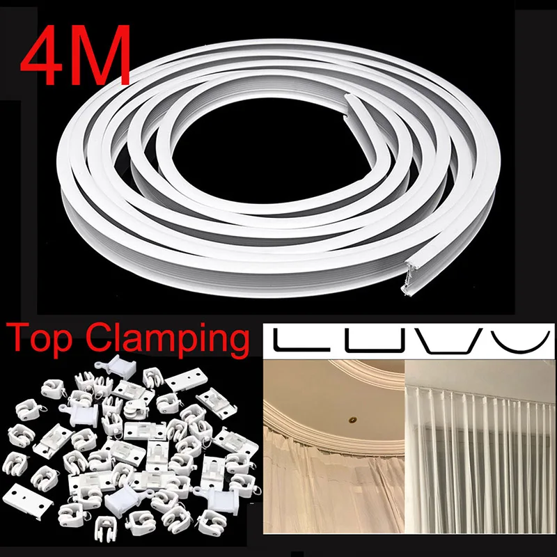 4M Top Clamping Curved Curtain Track Rail Flexible Ceiling Mounted Straight Windows Balcony Curtain Pole Accessories