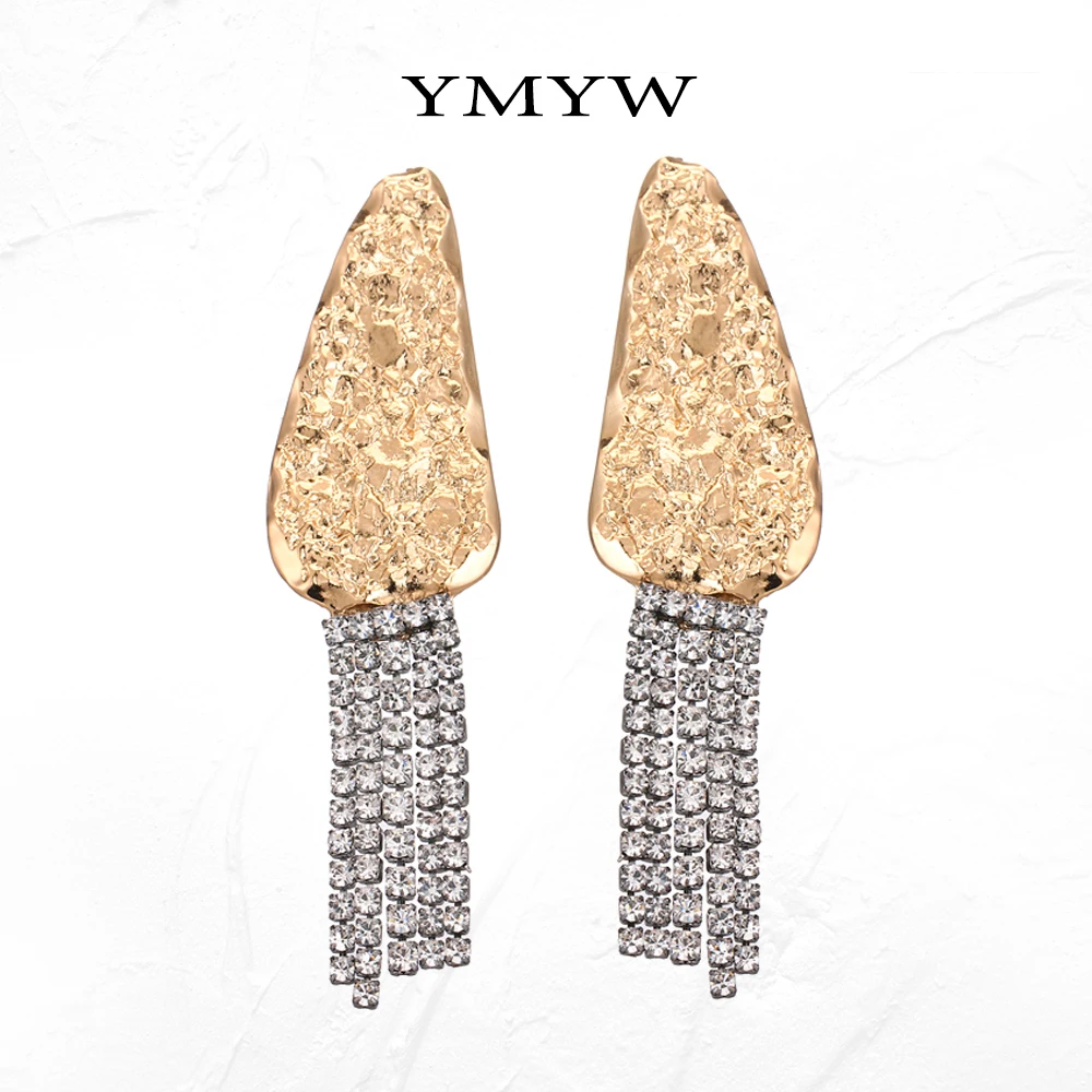 YMYW трендовые висячие серьги в стиле панк Длинная кисточка из горного хрусталя